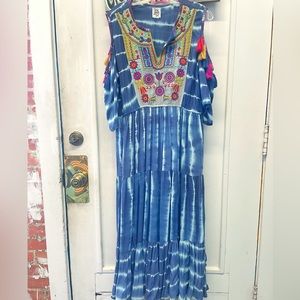 Ivy Jane Womens Large tie dye dress embroidered hippie